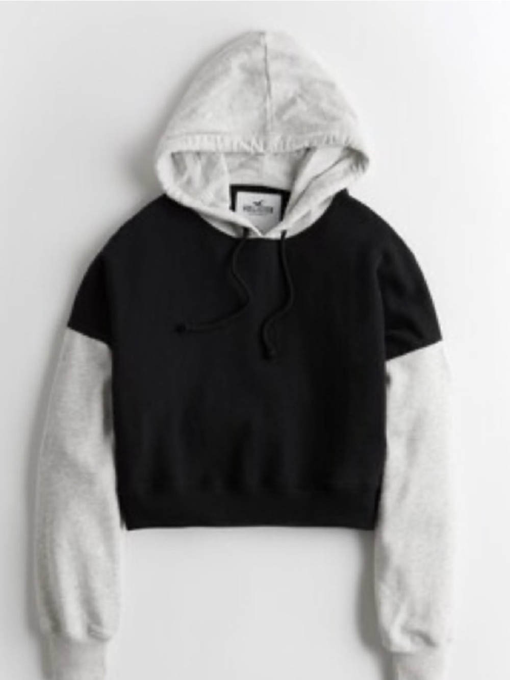 Hollister Black Cropped Hoodie with Light Gray Hood & Sleeves
